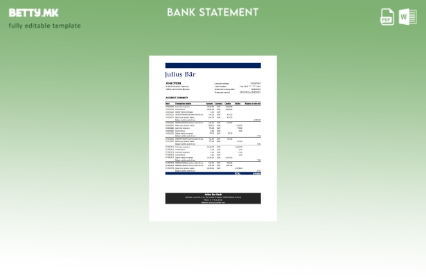 модерен стил Монако Јулиус Бар шаблон за ексел банкарски извод